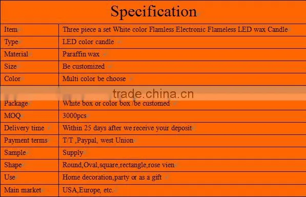 2016 3 pieces for a set led candle for wedding party decoration
