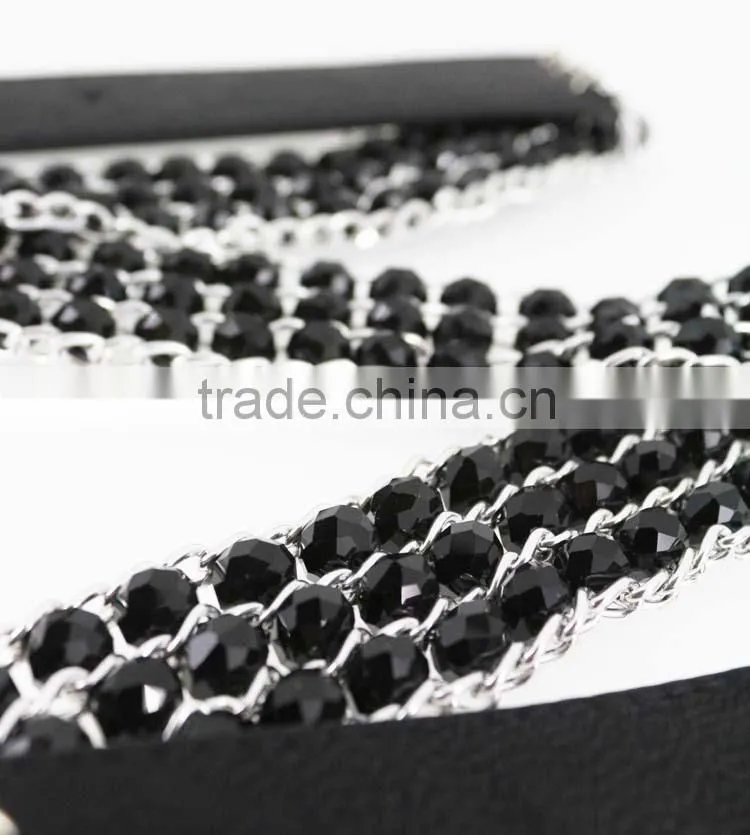 2015 fashion dress PU belt with hematite plastic beans accessories in yiwu