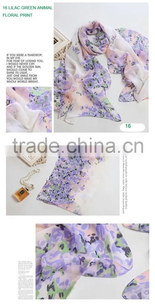 Lady's Customized Polyester Silk Like Soft Handfeel Chiffon Printed Long Scarf Shawl Wraps Sarong