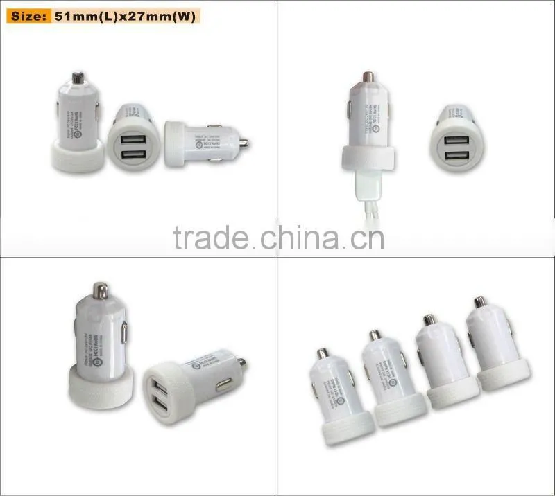 Dual USB 3.1A mini car charger with CE / RoHs / FCC certificate