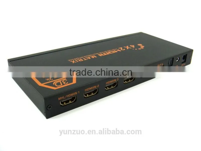 4 input 2 output matrix switcher with SPDIF R/L RCA audio and IR control