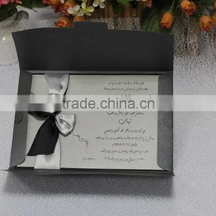 2016 newmengxing black, red, gold wedding invitations with ribbon bow