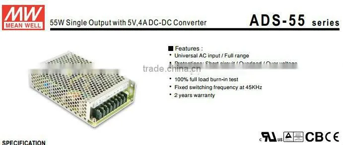 Meanwell 55W Single Output with 5V,4A DC-DC Converter/switching power supply 55w/power supply with dc-dc converter