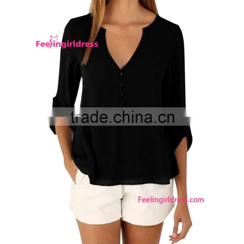 Latest styles office wear fashion cutting blouse for ladies