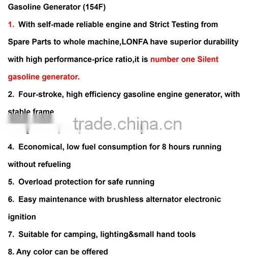 Honda Design 1.5kva Generator Air Cooled Four Stroke Gasoline Engine Price