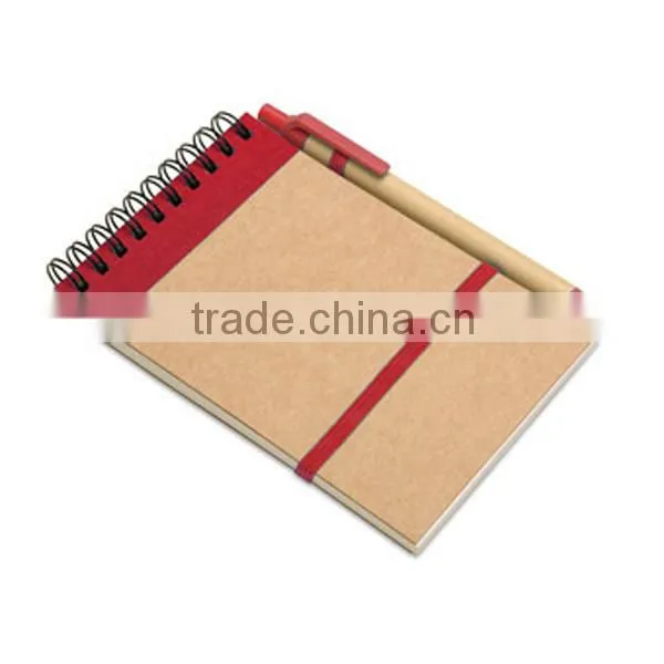 Spiral binding brown paper notebook with pen