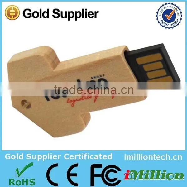 Key shape Engraving logo wood usb flash drive 8G A grade memory