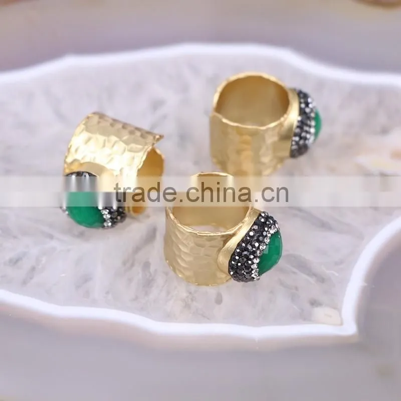 Green Malaysian Jade Rings, Gold Plated Metal Brass Gemstone Druzy Ring, Fashion Jade Stone Jewelry Gold Plated Druzy Ring