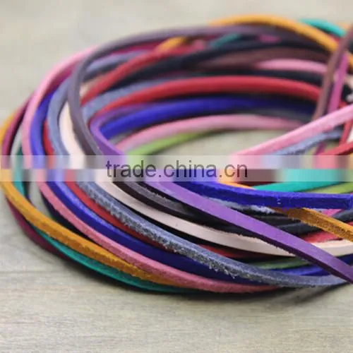 wholesale colorful 3mm flat real leather cord for pet collar chain bracelet necklace flat leather cord