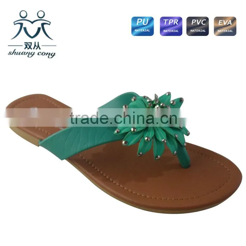 2016 newest metal bead flip flop ladies slippers and shoes