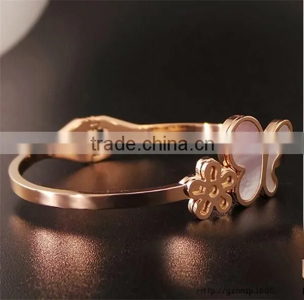 2016 summer elegant bracelet women stainless steel butterfly bangle with rose gold wedding jewelry