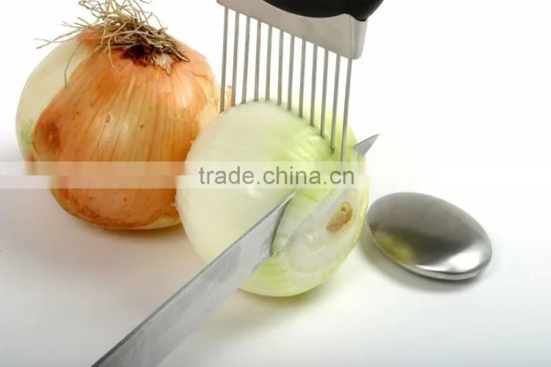 Onion Holder Vegetable Potato Cutter Slicer Gadget Stainless Steel Fork Slicing Odor Remover Kitchen Tool (Stainless steel)