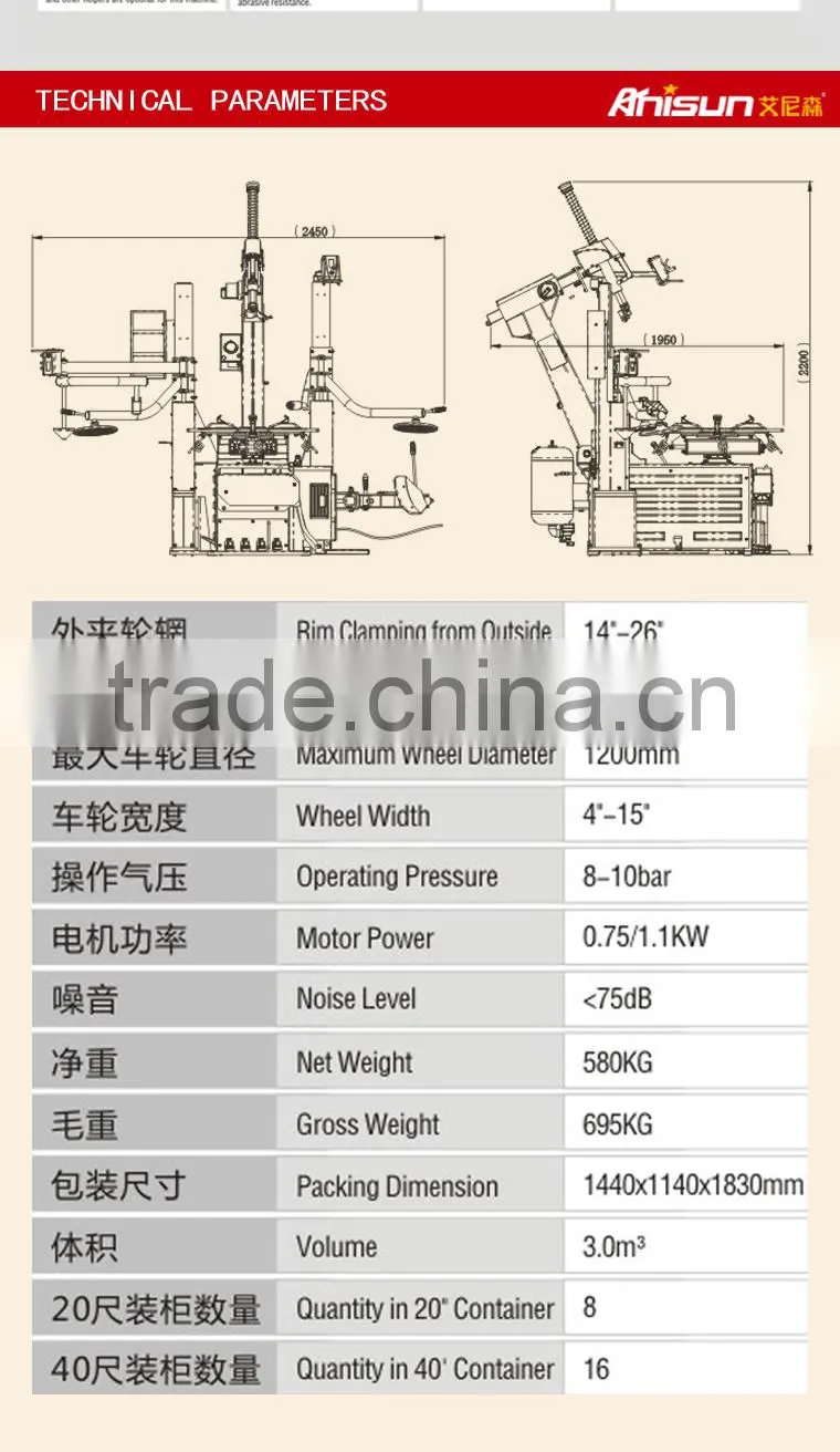 automatic tire changer and China tire changing equipment