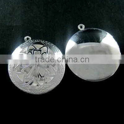 32mm vintage style silver filigree flower round photo locket pendant charm DIY supplies 1112014