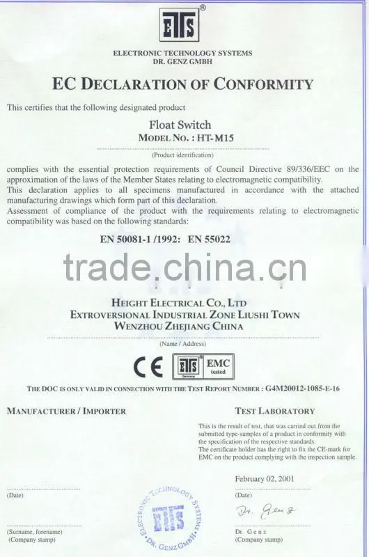 HEIGHT Hot Sale mercury float switch/float switch bilge/water tank float switch with CE