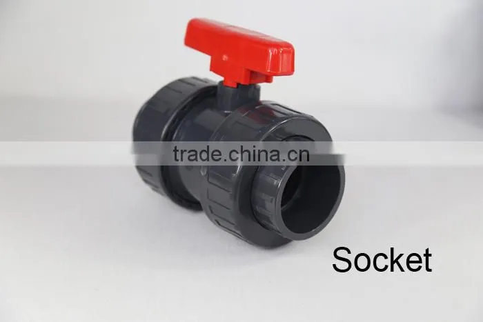 PVC double union threaded or socket ball valve