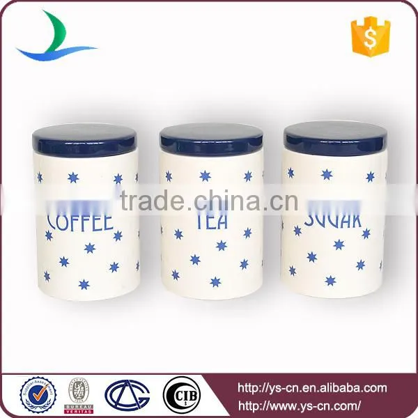 Blue stars ceramic tea coffee sugar canister set