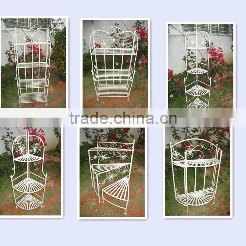 Light Weight Classical Vintage Outdoor Decorative Antique White Wrought Iron Metal Small Folading Shelf