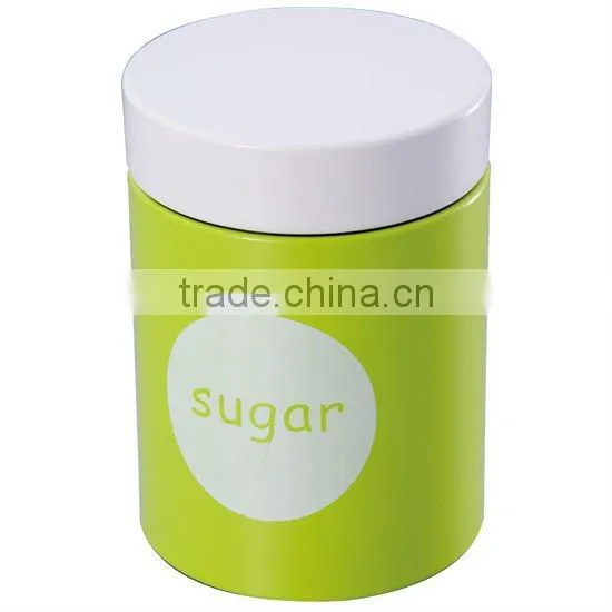 SET OF 3 BLUE METAL CANNISTERS - TEA, COFFEE & SUGAR