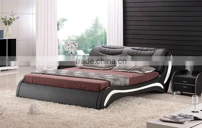 Luxury Arched Shape Black/White Leather Double Bed for Hotel