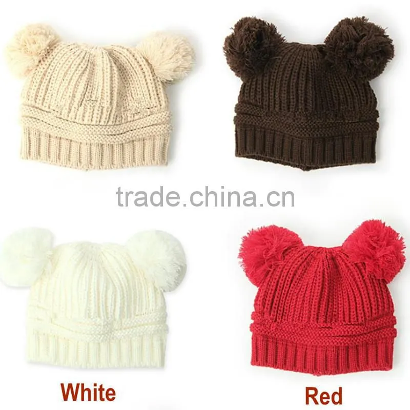New Korean New Fashion Baby Girls Boys Kids Children Dual Ball Knit Sweater Cap
