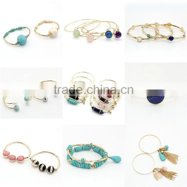 14k gold plated multi color turquoise gemstone bangle