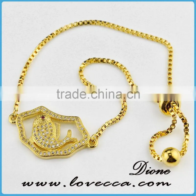 24K gold platinum plated curb crystal micro pave CZ gold chain bracelet for girls