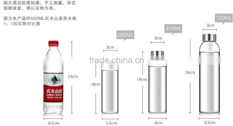 Borosilicate Glass water Bottle Container with Nylon Water Bottle Sleeve