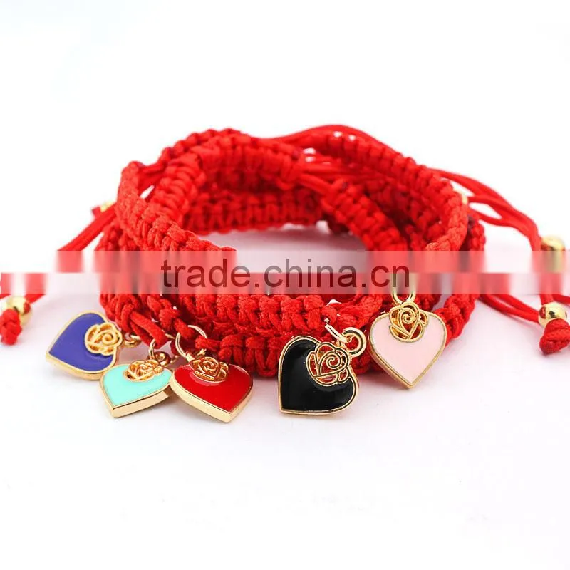 enamel gold heart charm handwoven bracelet adjustable braided macrame bracelet promotional friendship bracelet