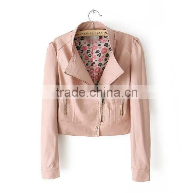 Womens Cuff Lapel Punk Zip Slim Fit Faux PU Leather Motorcycle Sexy cool Short Jacket