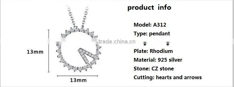 Latest wall clock shape design 925 sterling silver circle pendant