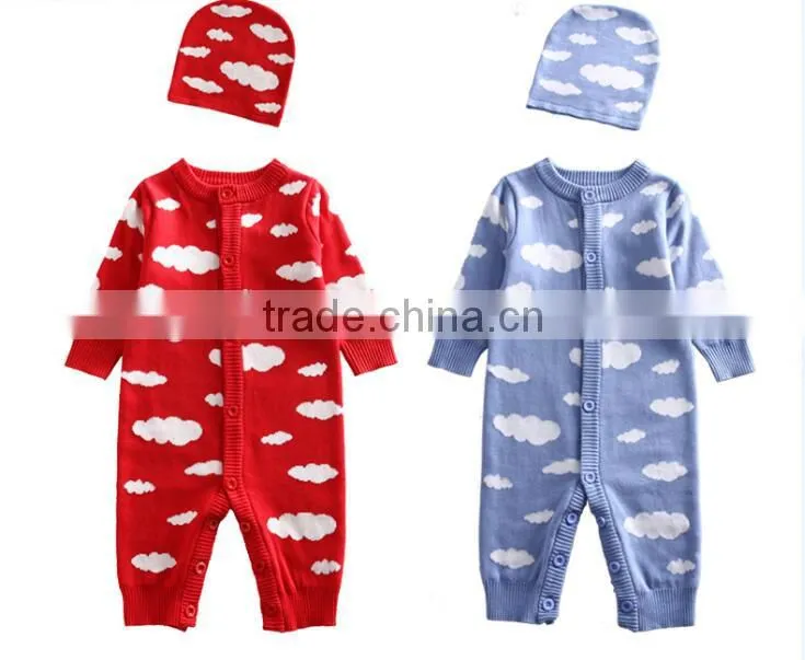 western infant toddler baby cotton knitted jumper romper with hat