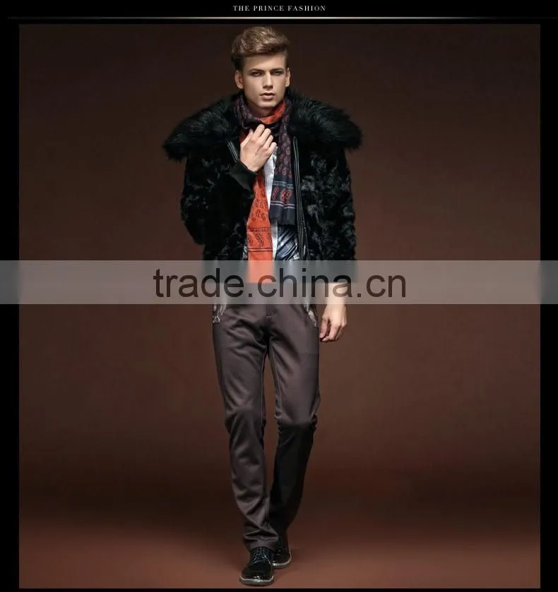 2015 hot sales type winter man Luxurious mink fur overcoat with fox fur collar man short turn-down collar jackets