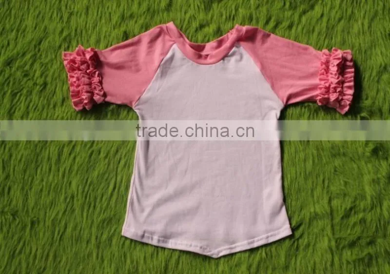 Top quality cotton baby girl plain t- shirt summer children t shirt ruffled matching color baby clothing