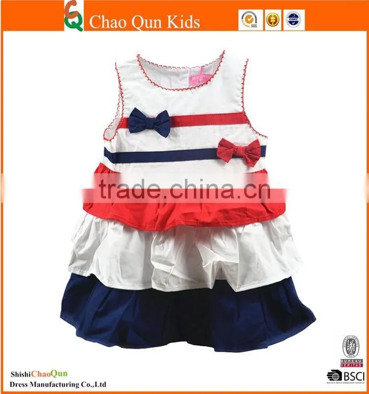 New classic stripes muti-layers summer latest fashion dresses with bow print
