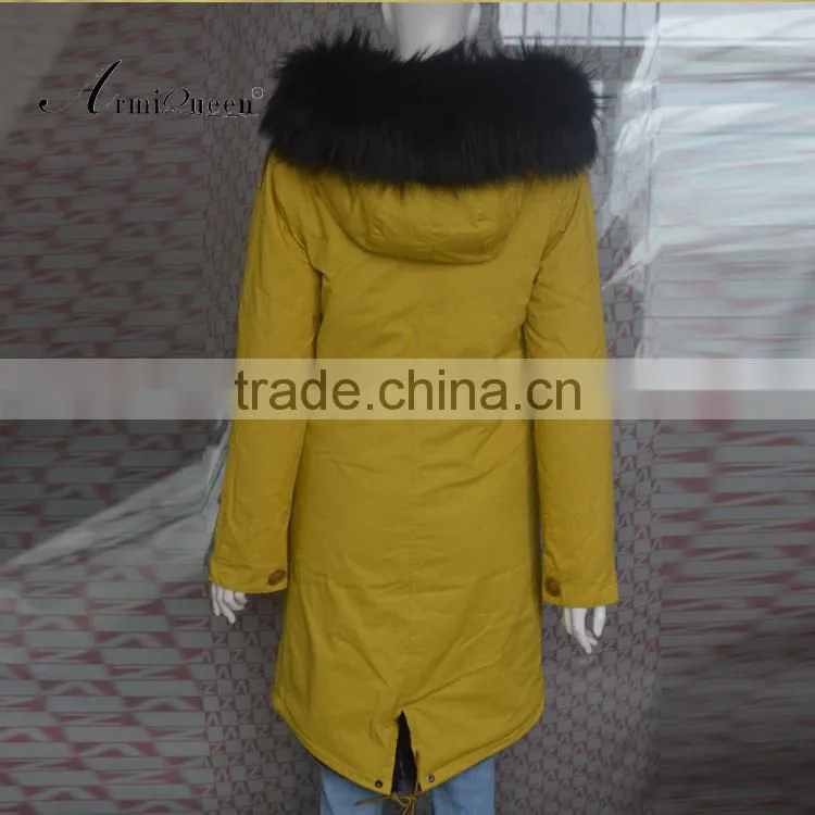 Fashion good quality Korean style comfortable yellow faux fur winter coats