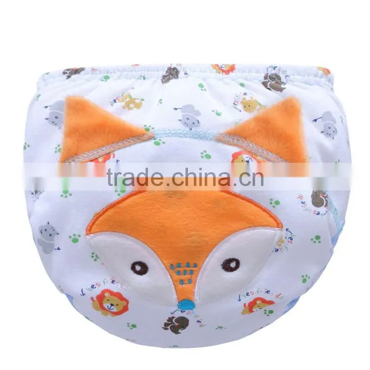 2017 new design animal pattern 3 layers waterproof 100%cotton baby diaper