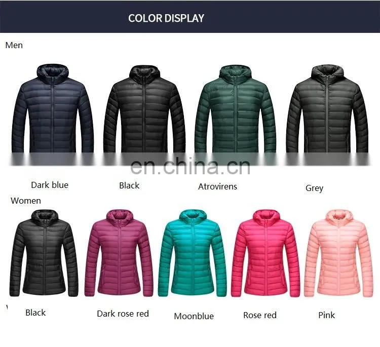 Unisex lightweight nylon shell down jacket with warmer hood