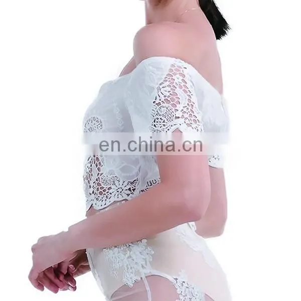Fashion Boat Neck Off Shoulder Design Short Sleeve Lady Lace Cotton Tops Summer