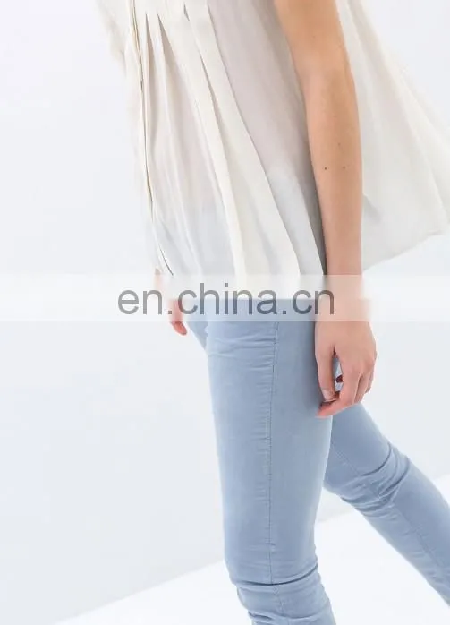 hot sale latest new fashion design Guangzhou clothing white chiffon blouses fashion 2014