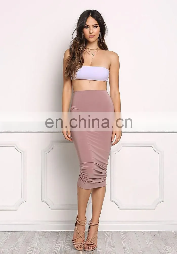 2017 Woman Hot Sale New Design Mauve High Rise Midi Skirt