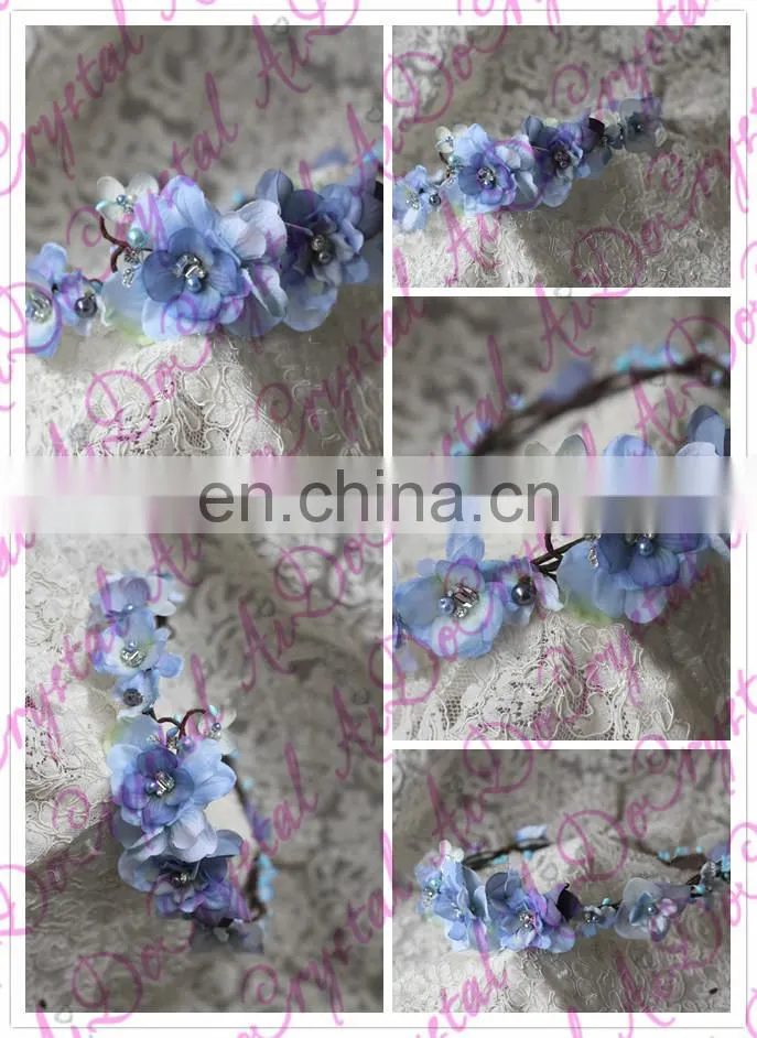 Aidocrystal elegance blue artificial flower crown fascinators, wedding party tiaras for women