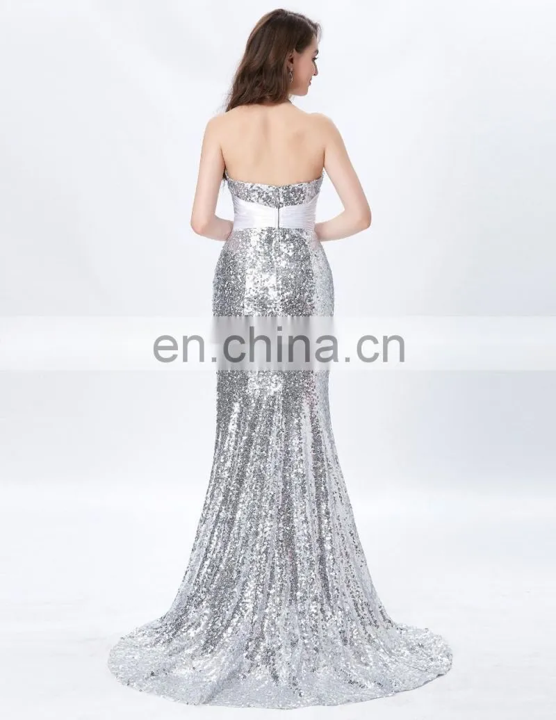 Grace Karin Strapless Sweetheart Neckline Long Mermaid Women's Special Occasion Sexy Silver Prom Dresses CL4409-4