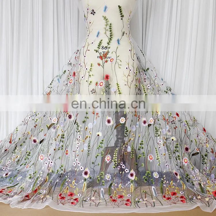 custom colorful embroidery lace fabric for dress QX-06
