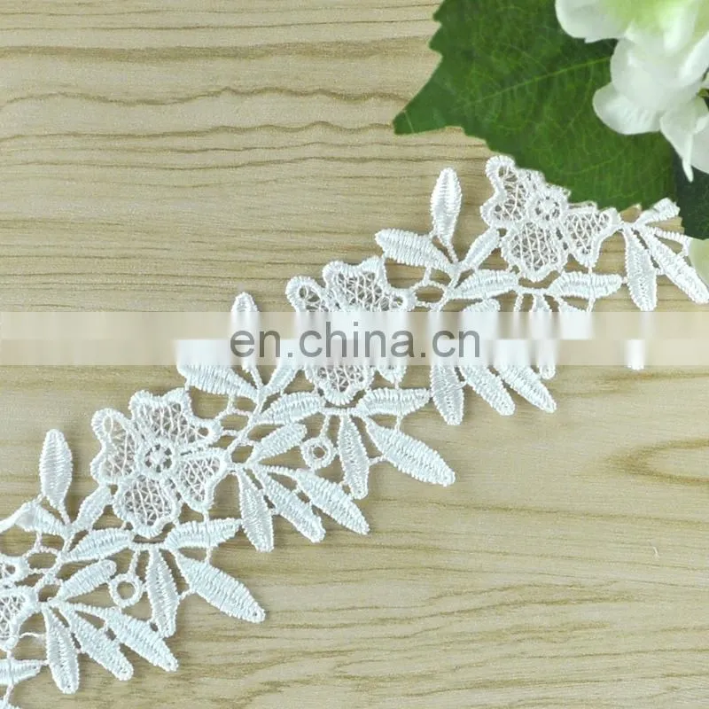 width 1-3cm white polyester embroidery lace trim dyeable