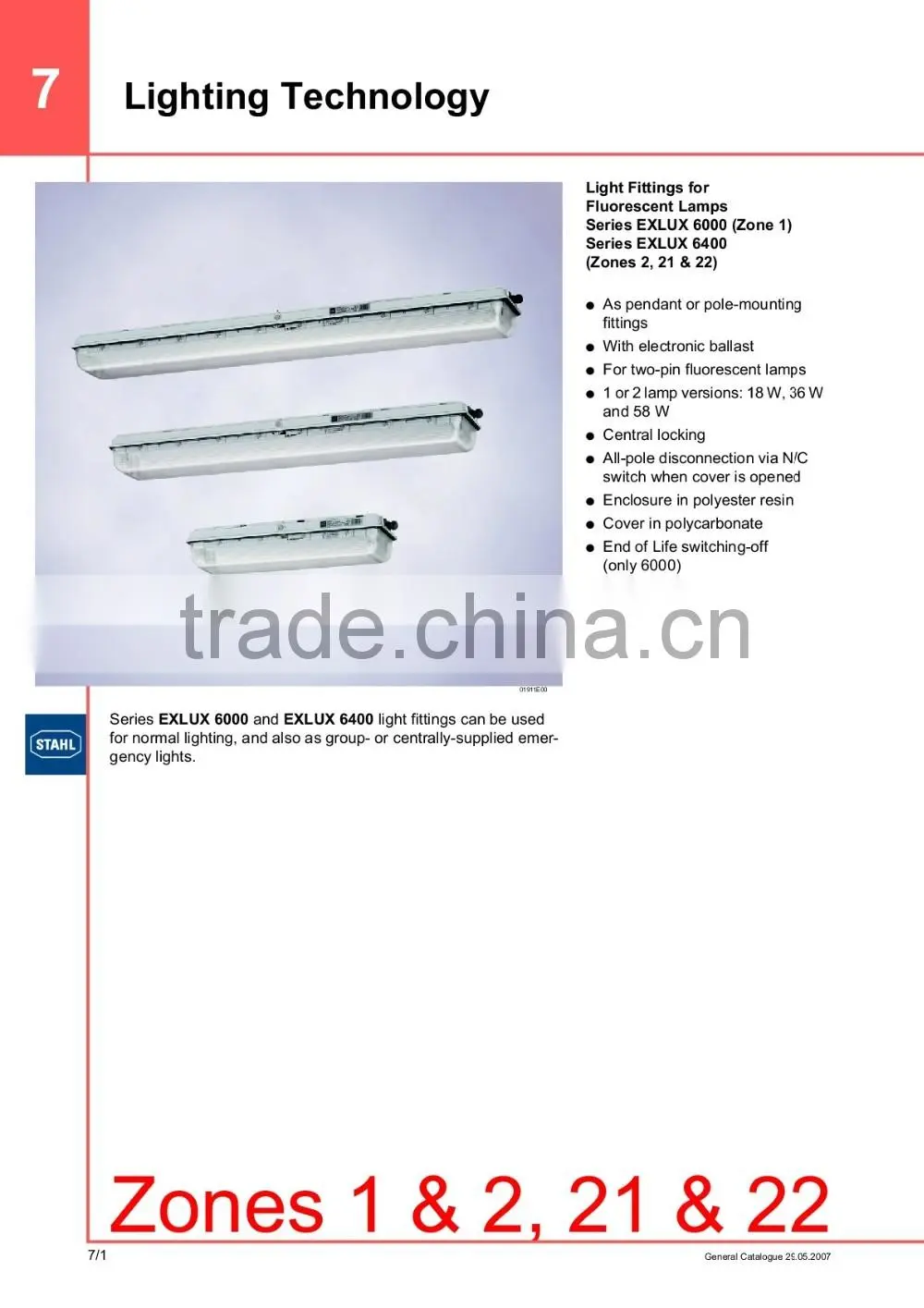 Stahl 2x36W Fluorescent Light Fitting (Zone 1)