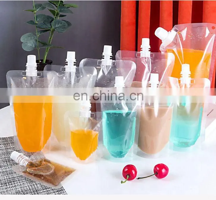 reusable doypack plastic stand up spout pouch liquid drink water in plastic double ziplock bag