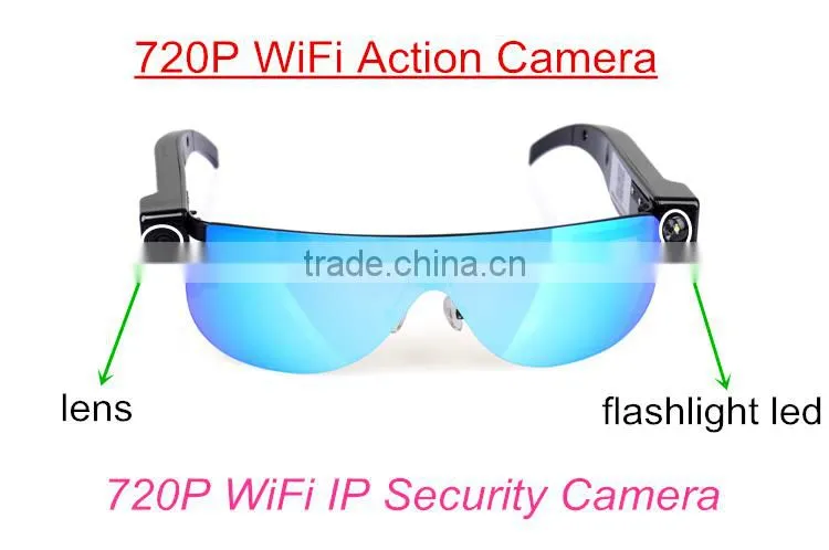 2015 Unique Design Smart Home Wifi sunglasses camera 2.0 megapixel CMOS and 720P high-definition resolution