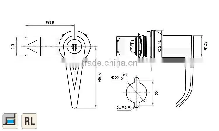 2015 FEILEI MS303-1 Wenzhou factory sell hardware safety good quality display case L handle lock for sale