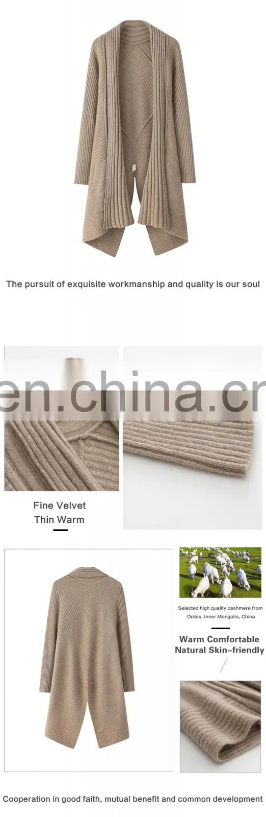 Custom Women's Knitted Tuxedo Design Winter Solid Pattern Casual Cardigan Coat with Batwing Sleeves Pockets Made Soft Cashmere